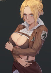 1girls annie_leonhardt attack_on_titan big_breasts blonde_hair blue_eyes cutesexyrobutts_(style) emotionless female female_focus female_only high_resolution highres long_hair patreon patreon_reward shexyo tagme unimpressed rating:Questionable score:591 user:DBKX