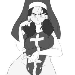 dragon_ball dragon_ball_z female female_only lunaexhabbitix monochrome nun nun_outfit shounen_jump thick_thighs twintails videl wide_hips rating:Explicit score:121 user:Dragonballgt9999