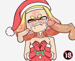 1girls 2boys angry big_penis blush cum cum_on_face cumdrip edit inkling inkling_girl large_penis nintendo nuranura-san pale-skinned_female pale-skinned_male pale_skin pearl_(splatoon) penis_size_difference questionable_consent santa_costume small_penis splatoon straight surrounded_by_penises rating:Explicit score:106 user:fewlewds