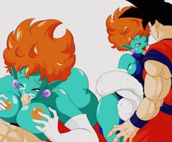 1boy 1girls blowjob cum cum_in_mouth demon demon_girl dragon_ball dragon_ball_z fellatio female huge_breasts male muscular muscular_male nala1588 outercourse paizuri princess_snake saiyan seductive seductive_smile son_goku unseen_male_face rating:Explicit score:104 user:db_gals