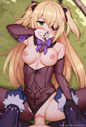 1boy black_gloves black_nails black_ribbon blonde_hair blue_gloves blush bow bowtie breasts censored covered_navel electrohammer_vanguard_(genshin_impact) eyebrows_visible_through_hair eyepatch fatui female fischl_(genshin_impact) genshin_impact gloves grass green_eyes hair_ribbon long_hair lying medium_breasts mosaic_censoring nail_polish nipples npc on_back penis purple_neckwear pussy revision ribbon sex single_glove spread_legs sweat teenager torn_clothes torn_legwear two_side_up vaginal_penetration zen33n zen_o_(zen33n) rating:Explicit score:182 user:bot