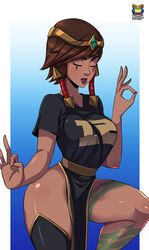 big_ass big_breasts brown_hair da_đen dark-skinned_female dark_skin face_markings hourglass_figure karma_(league_of_legends) kyoffie league_of_legends short_hair tattoo thick_thighs tight_clothing rating:Explicit score:60 user:Warwick_The_Slut_Tamer