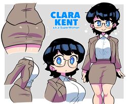 1girls ass ass_focus black_hair blue_eyes brown_skirt business_suit character_sheet clara_kent clothing crap-man cute dc english_text female female_only glasses highres looking_at_viewer medium_hair miniskirt office_lady pencil_skirt red_cheeks rule_63 skirt skirt_suit solo solo_female superman_(series) tight_skirt rating:Questionable score:190 user:!nner$elf89