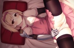 1girls blonde_hair brown_eyes clothing djeeta_(granblue_fantasy) female granblue_fantasy hair panties panties_aside panty_pull pussy pussy_peek shaved_pussy short_hair small_breasts solo spread_legs uncensored zen33n zen_o_(zen33n) rating:Explicit score:90 user:bot