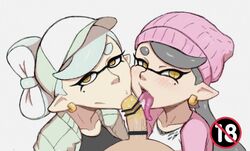 2girls :>= agent_4_(splatoon) anteater_face beanie blowjob_face blush callie_(splatoon) censored collaborative_fellatio eye_contact fellatio futa_on_female futanari inkling looking_at_viewer marie_(splatoon) nintendo nuranura-san oral pointy_ears pov smooth_skin splatoon rating:Explicit score:143 user:MegaMoo