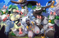 animal_humanoid anthro au_ra balls blush bodily_fluids breast_fondling breasts cat_humanoid clothing erection felid felid_humanoid feline feline_humanoid fellatio female final_fantasy final_fantasy_xiv fondling freckles gangbang genital_fluids genitals green_eyes green_hair group group_sex hair hand_on_breast heterochromia hi_res hmage humanoid legwear male male/female mammal mammal_humanoid miqo'te nipple_piercing nipples oral penetration penile penis piercing precum pubes purple_eyes pussy pussy_juice raen red_eyes saliva scalie scalie_humanoid sex shino_senkatsu spread_legs spreading square_enix thigh_highs torn_clothing video_games rating:Explicit score:61 user:bot