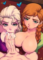 2girls :>= angry anna_(frozen) big_breasts big_penis breasts clothing cum cum_in_mouth cum_inside deep_blowjob disney elsa_(frozen) eye_contact fellatio frozen_(film) frozen_2 huge_breasts jay-marvel just_the_tip kristoff_(frozen) light-skinned_male nipples oral oral_sex penis pinup pov testicles threesome rating:Explicit score:773 user:kinnikuman