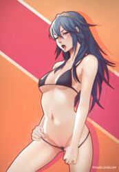 1girls 2d alternate_costume artist_name bikini blue_eyes blue_hair blushing bra clavicle female female_only fire_emblem fire_emblem_awakening hair_ornament light-skinned_female light_skin looking_at_viewer lucina_(fire_emblem) naughty_face navel nintendo pale-skinned_female pale_skin panties panty_pull pointing_at_pussy pomelomelon pulling_panties pussy shaved_pussy simple_background small_breasts solo suggestive suggestive_look swimsuit tiara tongue tongue_out uncensored watermark rating:Explicit score:199 user:BitchyMythra