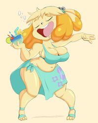 1girls alone animal_crossing belly_bulge belly_button big_butt canid canine chubby cleavage dancing dress drinking drunk female huge_butt isabelle_(animal_crossing) large_breasts liquid long_legs nintendo plump purple_yoshi_draws shortstack skindentation solo solo_focus straw thick_thighs wide_hips rating:Questionable score:184 user:StinkyFire