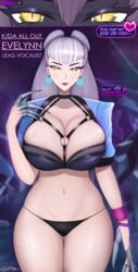 2girls bangs barely_contained big_breasts claws cleavage comic curvaceous curvy demon demon_girl dialogue evelynn female female_only hourglass_figure huge_breasts k/da_all_out_evelynn k/da_all_out_series large_breasts league_of_legends leather metal_claws nail_guards riot_games solo_female succubus talking_to_viewer thick_thighs thong zurikat rating:Explicit score:178 user:PornArchiver