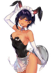 1girls 2020 :d animal_ears apron arm_behind_back arm_up armpits bare_shoulders black_hair breasts bunny_ears bunny_girl bunnysuit cleavage dark-skinned_female dark_skin elbow_gloves fake_animal_ears first_porn_of_character gloves highres holding_tray konbu_wakame large_breasts leaning_forward leotard lilith_(saikin_yatotta_maid_ga_ayashii) looking_at_viewer maid maid_apron maid_headdress mole mole_on_breast mole_under_eye neckerchief open_mouth plate purple_eyes saikin_yatotta_maid_ga_ayashii see-through short_hair sideboob simple_background smile solo standing sweat sweatdrop thighs tongue tray waist_apron white_background white_gloves rating:Questionable score:279 user:Blookryynnn