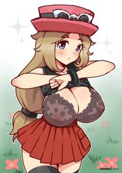 1girls alternate_breast_size areolae big_breasts blonde_hair blue_eyes bra breasts cleavage female female_only flashing hat huge_breasts human human_only lingerie long_hair nintendo nipples_visible_through_bra pokemon pokemon_xy serena_(pokemon) serena_(pokemon_games) shiny_skin shirt_lift shirt_up skirt solo solo_female stockings sunglasses sunglasses_on_hat virus-g rating:Questionable score:415 user:BitchyMythra