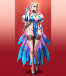 1girls ahri badcompzero big_breasts breasts cleavage female female_only large_breasts league_of_legends thick_thighs thighhighs wide_hips rating:Questionable score:311 user:justausername