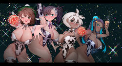 4girls alternate_breast_size bea_(pokemon) big_breasts celebration cow_bikini cow_print curvy_figure female gloria_(pokemon) huge_breasts large_breasts long_hair looking_at_viewer marnie_(pokemon) nessa_(pokemon) nintendo pokemon pokemon_ss short_hair sumisumii thick_thighs thighs two_tone_hair wide_hips rating:Questionable score:154 user:Ugabuga