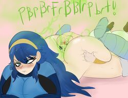 ass blonde_hair blue_hair breasts clothing eyelashes fart female female_only fire_emblem fire_emblem_awakening jewelry long_hair lucina_(fire_emblem) melissaalli nintendo princess_zelda the_legend_of_zelda yuri zelda_(a_link_between_worlds) rating:Explicit score:87 user:Tinytoonfan9