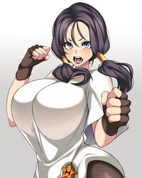 angry angry_expression angry_face black_hair blue_eyes breasts camui_kamui dark_hair dragon_ball dragon_ball_z fingerless_gloves gloves huge_breasts hyper hyper_breasts open_mouth teenage_girl teenager thick thin_waist tomboy top_heavy twintails videl voluptuous rating:Questionable score:244 user:Bluehawaii095