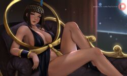 1girls blue_eyes brown_hair clothed commission couch dark-skinned_female dark_skin egyptian eliza_(skullgirls) looking_at_viewer nyiccco seductive skullgirls solo rating:Questionable score:91 user:nyiccco