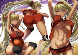 1girls abs absurdres alternate_costume alternate_hairstyle ass ball basketball basketball_uniform big_ass big_breasts blonde_hair breasts cluseller commission dark_skin female female_only fire_emblem fire_emblem:_the_binding_blade grin gym_uniform highres huge_filesize igrene_(fire_emblem) large_breasts long_hair looking_at_viewer nintendo pantylines partially_visible_vulva ponytail shorts sideboob skimpy skimpy_clothes sportswear underboob yellow_eyes rating:Questionable score:126 user:kris923