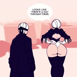 1boy 1girls animated ass ass_focus big_ass blindfold butt caught cdlum cleavage clothed clothed_male curvaceous curvy dat_ass dialogue embarrassed female hands_on_waist huge_ass large_ass leotard looking_at_ass looking_back male nier:_automata no_skirt opaluva pervert sideboob sound speech_bubble square_enix staring straight tagme taller_girl thong_leotard uriellillisva video voice_acted voluptuous white_hair yorha_2b yorha_9s rating:Questionable score:585 user:Yare-Yare-Daze