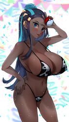 1girls alternate_breast_size big_breasts bikini blue_eyes blue_hair cow_bikini cow_print curvy_figure eye_contact female holding_poke_ball huge_breasts large_breasts long_hair looking_at_viewer nessa_(pokemon) nintendo pokemon pokemon_ss solo standing sumisumii thong two_tone_hair rating:Questionable score:209 user:Ugabuga