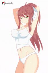 1girls animated armpits arms_behind_head arms_up belly_button bouncing_breasts breasts brown_hair camisole cleavage cowboy_shot crop_top dance dancer dancing doki_doki_literature_club female female_only gif green_eyes hourglass_figure lewddoodler long_hair looking_at_viewer loop medium_breasts midriff monika_(doki_doki_literature_club) navel panties ponytail portrait ribbon seductive sensual skin_tight tank_top tease teasing thighs three-quarter_portrait topwear white_panties white_ribbon white_topwear rating:Questionable score:361 user:Literature_Club_Sluts