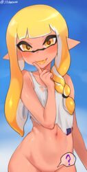 ? ambiguous_gender blush bottomless cephalopod cephalopod_humanoid clothing inkling jtveemo looking_at_viewer new_agent_3_(splatoon) nintendo pointy_ears pseudo_hair smooth_skin solo splatoon splatoon_3 tentacle tentacle_hair rating:Questionable score:117 user:Yare-Yare-Daze