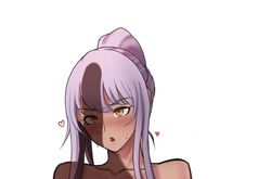 blush celdalin collarbone heart-shaped_pupils hearts_around_head league_of_legends open_mouth orange_eyes penis_awe penis_shadow qiyana_yunalai simple_background sweat tagme rating:Explicit score:36 user:Hantise