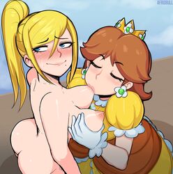 2girls absurd_res afrobull areolae ass blonde_hair blush breast_suck breast_sucking breasts brown_hair clothed_female_nude_female clothing completely_nude crossover dress eager embarrassed female female_only flustered hi_res large_areolae large_nipples lesbian mario_(series) medium_breasts metroid mole mole_under_mouth multiple_girls naked nintendo nipple_suck nipple_sucking nipples pale-skinned_female pale_skin perky_breasts ponytail princess_daisy puffy_nipples questionable_consent resigned samus_aran skin_tight sucking_nipples super_smash_bros. topless yuri rating:Explicit score:940 user:dipmcon