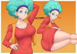 1girls afro aqua_hair aqua_nails ass big_ass big_breasts blue_eyes breasts bulma_(afro) bulma_briefs dragon_ball dragon_ball_z eye_contact female female_only flytrapxx looking_at_viewer solo spoken_heart thick_thighs thighs rating:Questionable score:211 user:Ugabuga