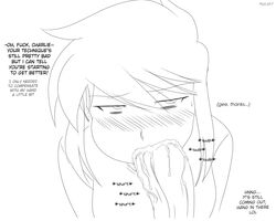 1boy 1girls bags_under_eyes big_penis blush charlie_(mooncancer00) cum cum_in_mouth cum_swallow dialogue fellatio jordan_(mooncancer00) monochrome mooncancer00 oral original_character short_hair sketch swallowing sweatdrop text text_focus white_background rating:Explicit score:144 user:mn0858