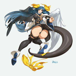 1girls arc_system_works ass asymmetrical_wings bare_shoulders blue_hair blush boots breasts dizzy_(guilty_gear) female from_behind guilty_gear guilty_gear_xrd hair_ribbon huge_ass large_breasts long_hair looking_at_viewer open_mouth ozkh panties red_eyes shiny shiny_hair shiny_skin sideboob solo tail tail_ribbon twintails very_long_hair wings rating:Questionable score:89 user:darkcrystal35