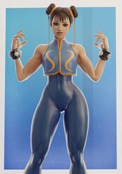 1girls 3d 3d_(artwork) athletic athletic_female bare_shoulders biceps bodysuit brown_eyes brown_hair busty cameltoe capcom chun-li chun-li_(fortnite) emberstock female female_only fortnite hourglass_figure looking_at_viewer medium_breasts muscular_female muscular_thighs shiny skin_tight smile solo standing street_fighter thick_thighs wide_hips rating:Explicit score:312 user:thewalkinged