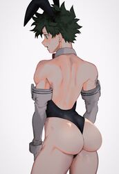 1boy ass ass_focus bare_shoulders big_ass black_leotard bunny_ears crossdressing dat_ass ear femboy freckles gloves goodbye_glory green_eyes green_hair izuku_midoriya leotard looking_forward male male_focus male_only my_hero_academia short_hair simple_background solo solo_focus solo_male thighs trap white_background white_gloves rating:Questionable score:241 user:St1rolvamp3ler