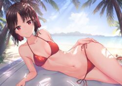 beach bikini black_hair female_only kaguya-sama_wa_kokurasetai_~tensai-tachi_no_renai_zunousen~ looking_at_viewer lying lying_on_side marinesnow red_bikini red_eyes shinomiya_kaguya solo rating:Questionable score:201 user:davv52