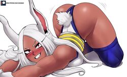 1girls ass ass_up blush breasts bubble_butt bunny_ears curvy_figure dark-skinned_female dark_skin dat_ass echosaber eye_contact female female_only jiggling_ass long_hair looking_at_viewer miruko my_hero_academia red_eyes rumi_usagiyama shounen_jump smile solo thick_thighs thighs white_hair rating:Questionable score:441 user:Ugabuga