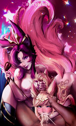 ahri blowjob cum cum_in_mouth cum_on_face cumshot fellatio femdom forced forced_oral fox fox_ears fox_tail hair_pull huge_cock league_of_legends leash leash_pull makeup makeup_running rakkan star_guardian_ahri star_guardian_series star_guardian_xayah succubewbs veiny_penis xayah rating:Explicit score:107 user:succubewbs