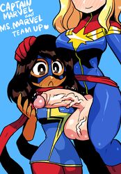 1futa 1girls balls bodysuit breasts captain_marvel carol_danvers clothed clothing crap-man dark-skinned_female dark_skin duo female full-package_futanari fully_clothed futanari hand_on_head huge_balls huge_cock human human_only interracial kamala_khan large_balls large_penis light-skinned_futanari light_skin marvel marvel_comics mostly_clothed ms._marvel nervous oversized_balls penis penis_out precum sweat voluptuous voluptuous_futanari wide_hips rating:Explicit score:285 user:reflet1