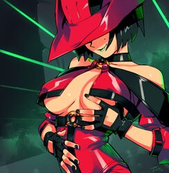 1girls bare_shoulders big_breasts black_hair bob_cut breast_grab breasts breasts_out cleavage clothed clothed_female clothing female female_only fingerless_gloves grabbing green_lipstick guilty_gear harness hourglass_figure i-no large_breasts lipstick optionaltypo short_hair smile solo solo_female witch_hat rating:Questionable score:234 user:justausername