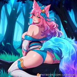  ahri ai_generated blue_eyes blue_panties blue_tail bow bow_in_hair league_of_legends lerrilas pink_hair riot_games spirit_blossom_ahri spirit_blossom_series tagme thighhighs  rating:questionable score: user:lerrilas