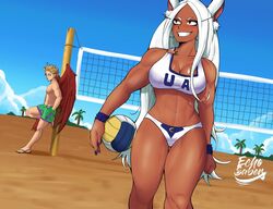 1girls beach beach_ball big_breasts bunny_ears cleavage dark-skinned_female dark_skin echosaber female female_focus grin hawks_(my_hero_academia) keigo_takami large_breasts light-skinned_male long_hair male male/female miruko muscular muscular_female my_hero_academia palm_tree red_eyes red_wings rumi_usagiyama sand smile sportswear summer tan_skin volleyball volleyball_net volleyball_uniform white_hair wings rating:Safe score:209 user:dirtysnow