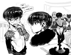 ass back back_view bead_necklace black_and_white black_hair bowl_cut cameras cigarette_smoke condom condoms dildo dildos doppel glasses korean_text male male_focus male_only modeling mole_under_eye photoshoot pierced_ears pierced_lip pierced_nipples piercing piercings posing round_glasses shading shadows smoke smoking tattoo tattoo_on_arms tattooed_arm tattoos thigh_highs tired_eyes rating:Explicit score:78 user:amerlz