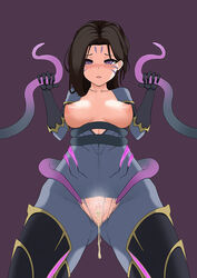 blush bodysuit breasts breasts_out brown_hair censored cum cum_drip cum_in_pussy cum_inside kai'sa league_of_legends nipples pack_of_inu purple_eyes pussy spread_pussy standing tagme tentacle torn_clothes rating:Explicit score:22 user:AbsoluteTerritory