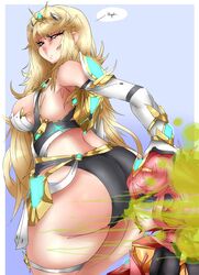 2girls big_butt blonde_hair butt clothing disgusted fart fart_cloud farting farting_in_face female female_only forced grossed_out lazei mythra pyra red_hair sniffing tears xenoblade_(series) xenoblade_chronicles_2 yuri rating:Questionable score:95 user:GardevoirMagma