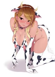 1girls 2021 absurdres all_fours animal_ears animal_print bangs bare_shoulders big_breasts bikini black_eyes blonde_hair blush bra breasts brown_hair brown_to_blonde_hair chinese_zodiac cow_ears cow_girl cow_horns cow_print cow_tail cupless_bra elbow_gloves eyes_visible_through_hair fake_animal_ears fake_horns female female_only gloves gradient_hair gyaru highres horns idolmaster idolmaster_shiny_colors izumi_mei large_breasts long_hair looking_at_viewer momihige multicolored_hair naughty_face nipples print_bikini print_gloves print_legwear solo solo_female swept_bangs swimsuit tail tan tan_skin thighhighs tongue tongue_out underwear white_background white_gloves white_legwear year_of_the_ox rating:Explicit score:195 user:BB7