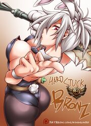 areola_slip ass battle_bunny_riven bunny_ears bunny_girl bunnysuit kimmundo large_breasts league_of_legends nipple_slip pantyhose red_eyes riven white_hair rating:Questionable score:73 user:fdzkrl