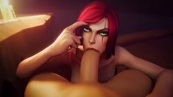 1boy 1girls 3d athletic_female blender blowjob dom3d green_eyes human katarina_du_couteau league_of_legends light-skinned_male looking_at_viewer male penis pov red_hair riot_games rating:Explicit score:44 user:Dom3D