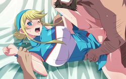 assisted_rape blonde_hair blue_eyes blush bottomless breasts cheerleader cum cum_inside erect_nipples female hairband heroman huge_breasts large_breasts lina_davis long_hair rape restrained sex skirt spread_legs tears wink rating:Explicit score:41 user:bot