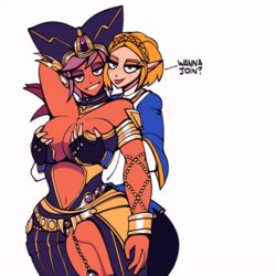 2girls animated belly_button big_breasts blonde_hair blue_eyes breast_grab breasts breath_of_the_wild cdlum cia_(the_legend_of_zelda) dark-skinned_female dark_skin dress eyeshadow females females_only fondling fondling_breast grabbing_from_behind hyrule_warriors interracial interracial_yuri invitation inviting large_breasts looking_at_viewer navel nintendo pale-skinned_female pale_skin princess_zelda purple_eyes purple_hair tears_of_the_kingdom the_legend_of_zelda thick_thighs top_heavy wide_hips yuri zelda_(tears_of_the_kingdom) rating:Questionable score:319 user:TnAPlay