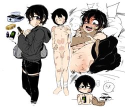 aftercare bag bandage bandages bandaid bandaid_on_arm bandaid_on_cheek bandaid_on_face bandaid_on_knee bandaid_on_leg bandaid_on_nose big_dom_small_sub big_penis black_eyes black_hair black_shorts black_sweater black_thighhighs blush choking doppel duo eye_bags fucked_silly hooni_(suicide_boy) lee_hoon male male_penetrated male_penetrating monster_energy monster_energy_drink nude phone piercing piercings pillow pleasure_face rough_sex struggling suicide_boy yaoi rating:Explicit score:866 user:Seryt