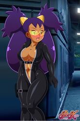 1girls 2020 abs alternate_breast_size alternate_costume artist_name big_breasts blush bodysuit breasts brown_eyes cleavage dark-skinned_female dark_skin game_freak goggles hourglass_figure iris_(pokemon) jumpsuit long_hair long_purple_hair open_mouth pk-studios pokemon pokemon_bw purple_hair spy thick_thighs thigh_strap unzipped_bodysuit rating:Questionable score:56 user:deleted5708